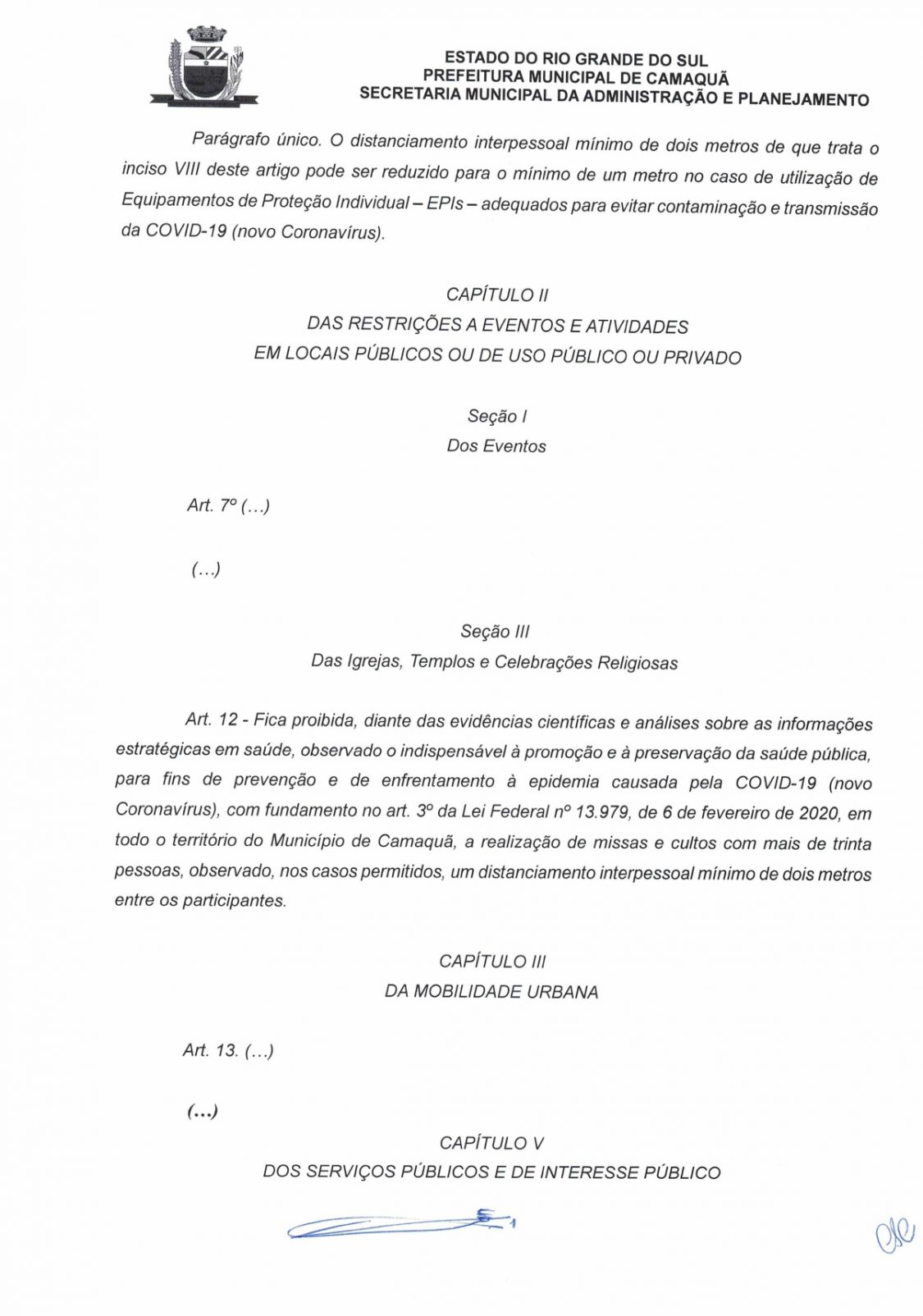 PREFEITURA MUNICIPAL: Alterações sobre atividades 
