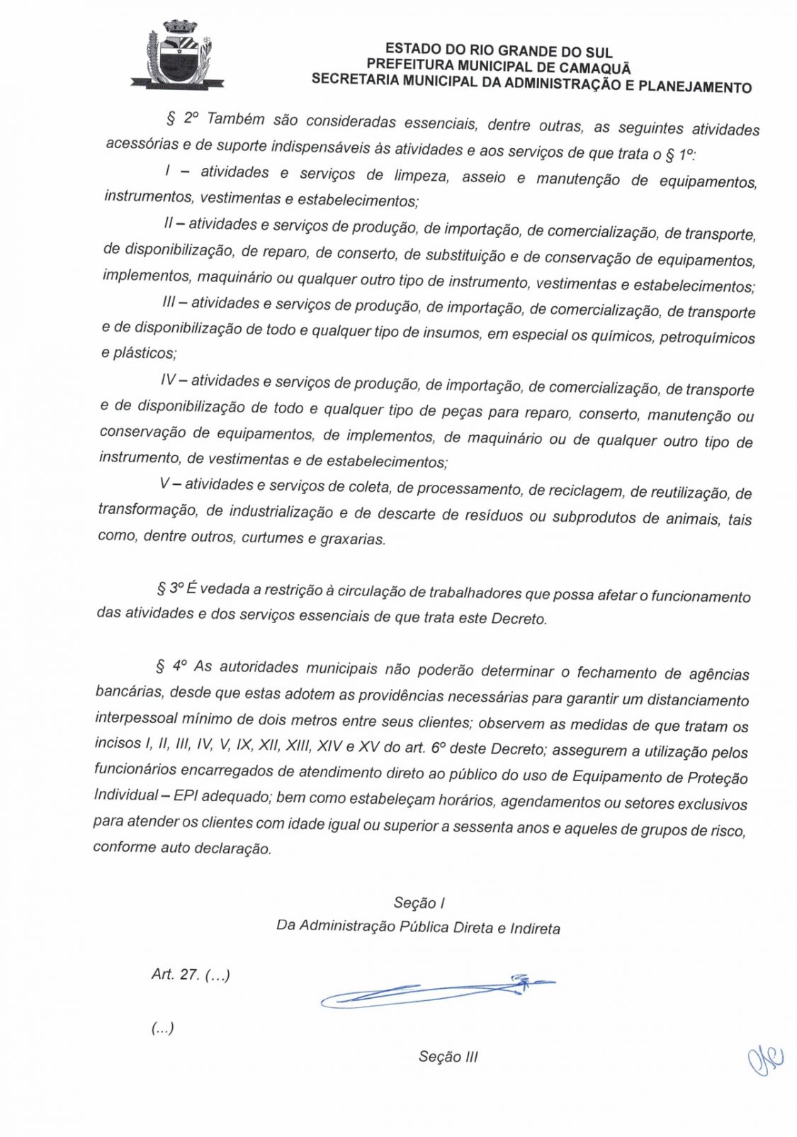 PREFEITURA MUNICIPAL: Alterações sobre atividades 