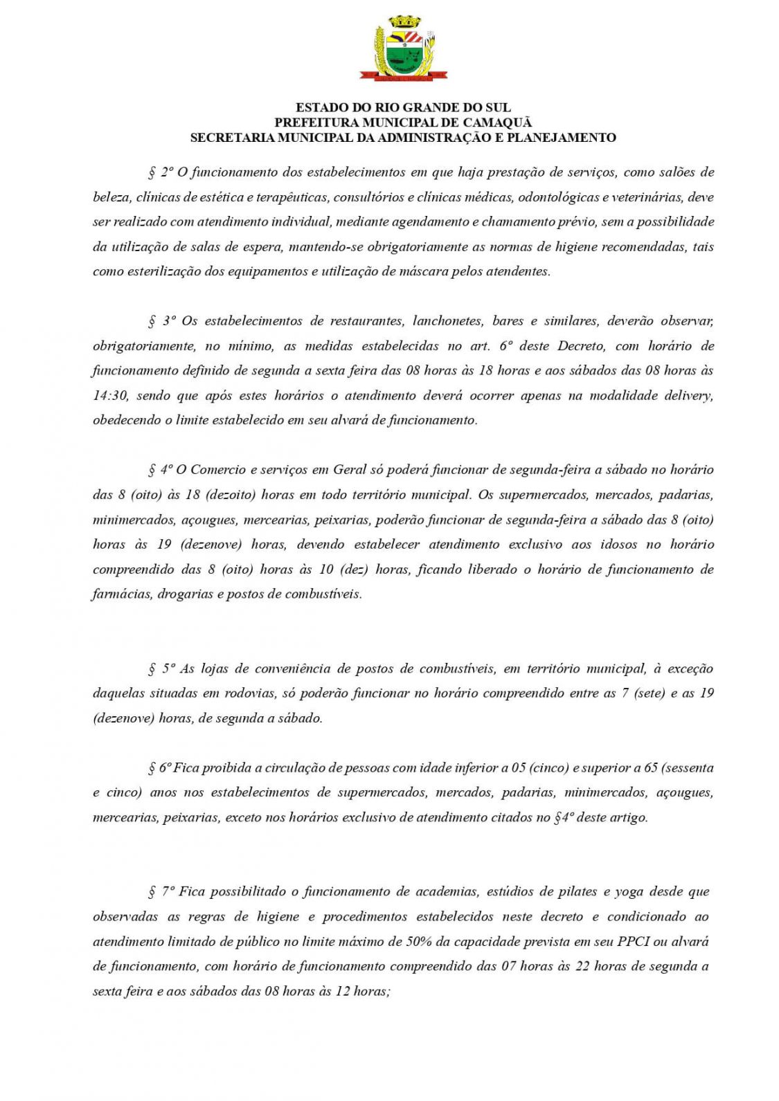 DECRETO Nº 23.343 - Abertura do Comércio de Camaquã