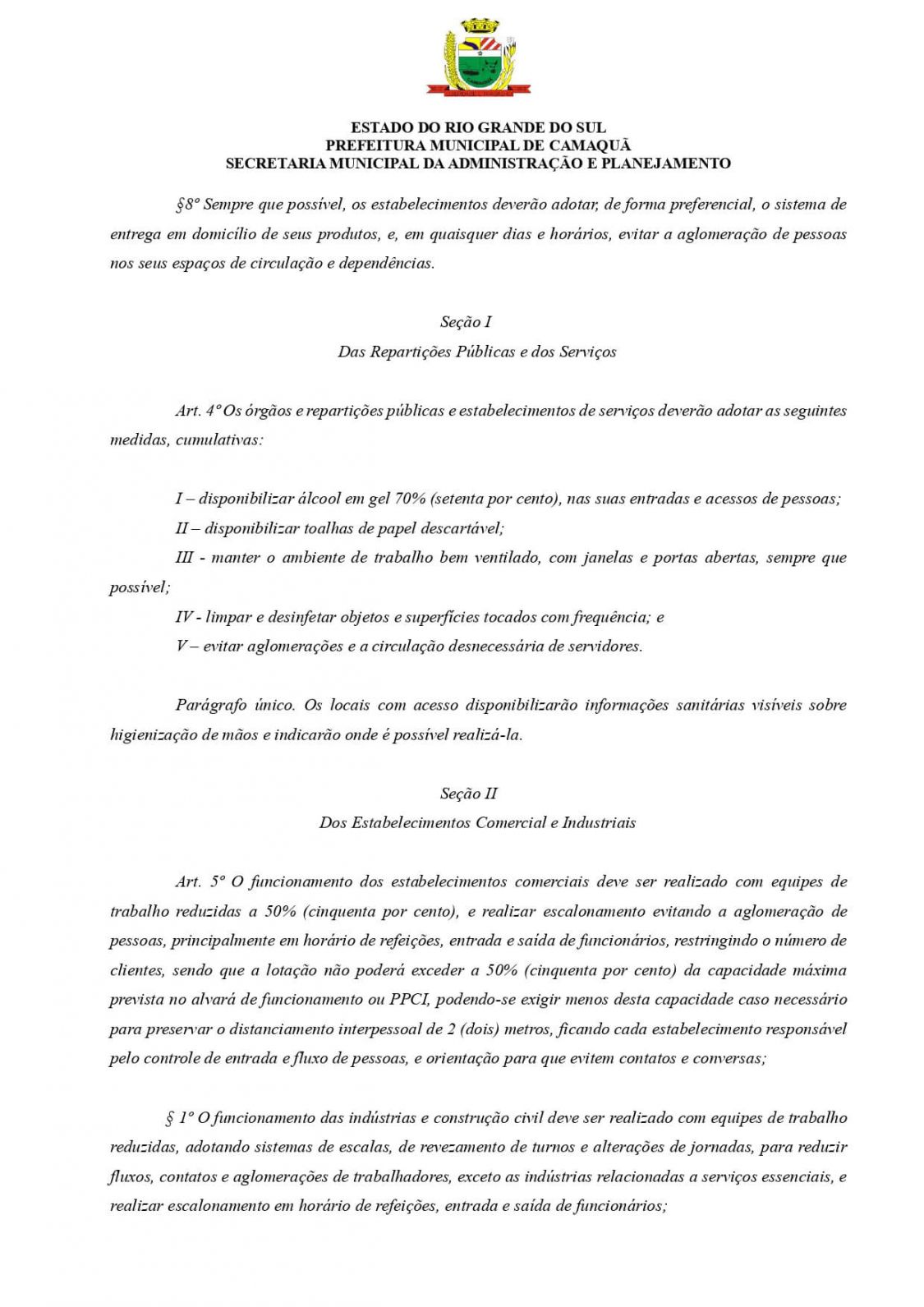 DECRETO Nº 23.343 - Abertura do Comércio de Camaquã
