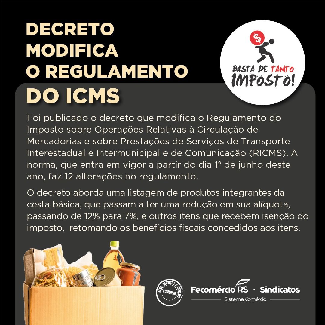 Decreto modifica o regulamento do ICMS