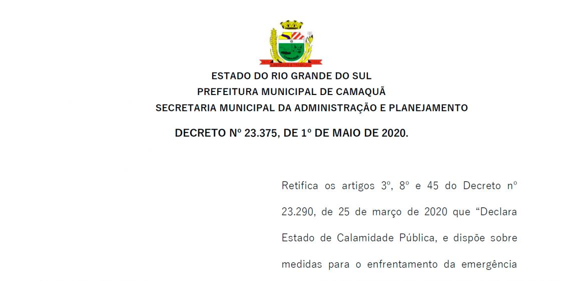 DECRETO Nº 23.375, DE 1º DE MAIO DE 2020