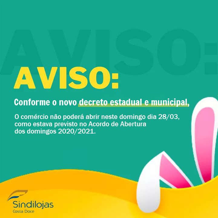 Comércio não poderá abrir neste domingo dia 28/03